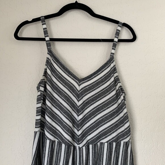 Universal Thread Mini Dress M Charcoal Stripe VNeck Preppy Neutral Minimalist - Picture 3 of 12